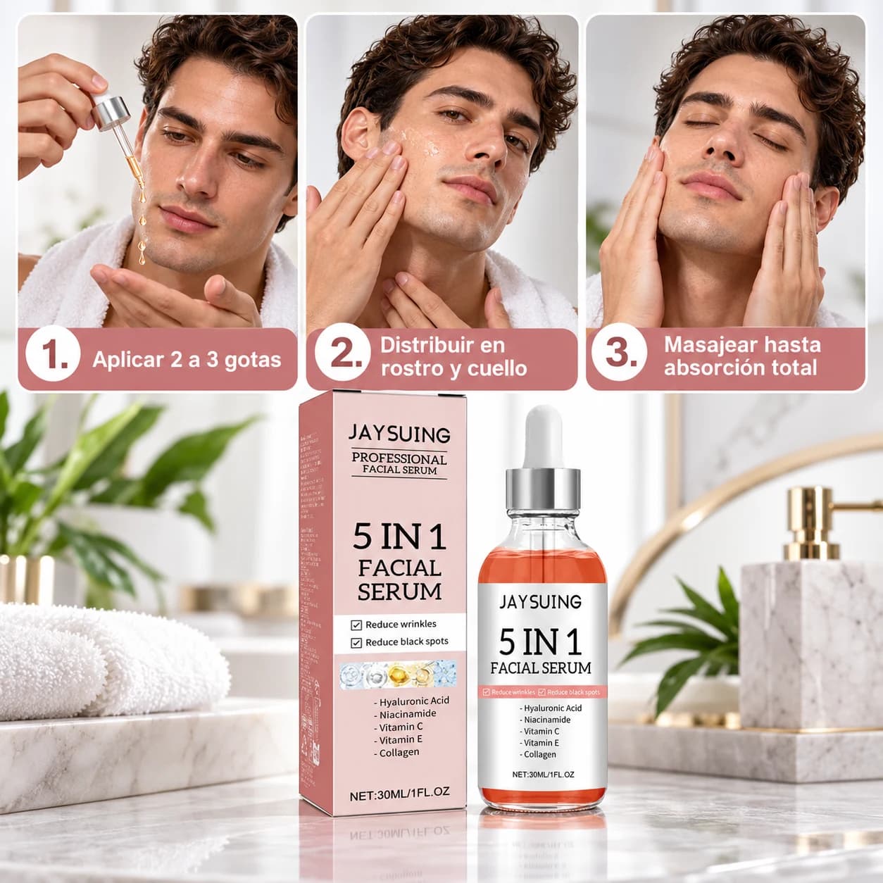 Modo de uso de Jaysuing 5 In 1 Facial Serum